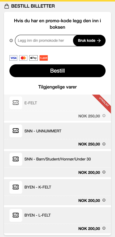 IKKE klikk på bestill, men velg billettypen du ønsker nedenfor