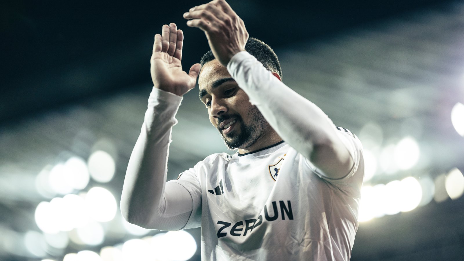 LEVERKUSEN, GERMANY - MARCH 14: Leandro Andrade of Qarabag reacts during the UEFA Europa League 2023/24 round of 16 second leg match between Bayer 04 Leverkusen and Qarabag FK at BayArena on March 14, 2024 in Leverkusen, Germany. (Photo by Lars Baron - UEFA/UEFA via Getty Images)